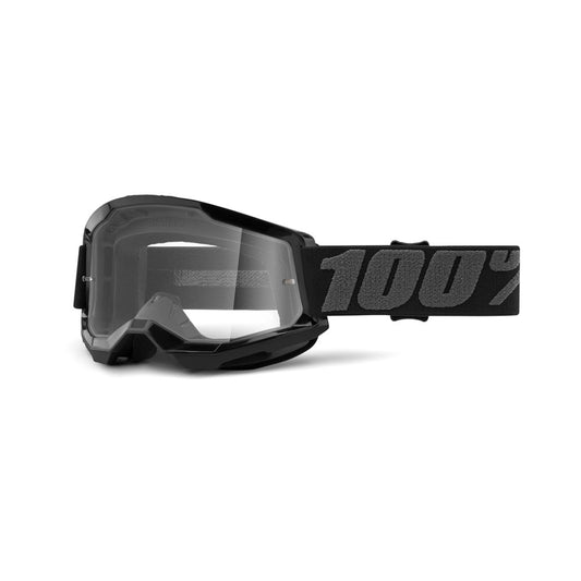 100% Strata 2 Moto Goggle Black - Clear lens