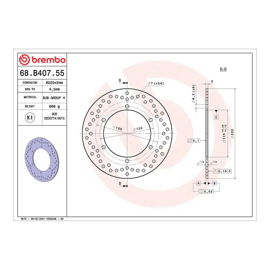 Brembo Prime Serie Oro Rear Brake Disc 68B40755