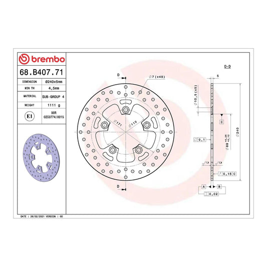 Brembo Prime Serie Oro Rear Brake Disc 68B40771