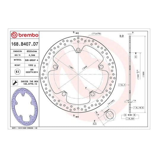 Brembo Prime Serie Oro Front Brake Disc 68B407D7