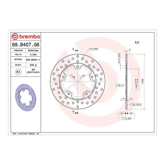 Brembo Prime Serie Oro Rear Brake Disc 68B407G6
