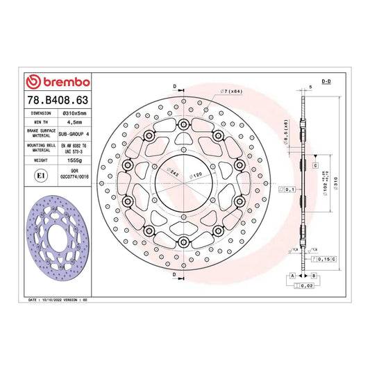 Brembo Prime Serie Oro Front Brake Disc 78B40863