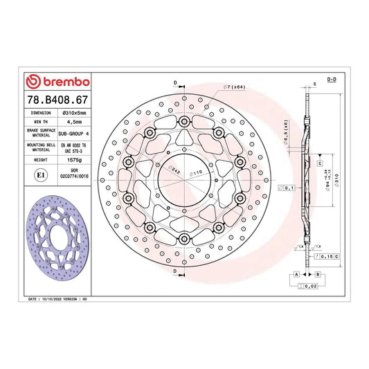Brembo Prime Serie Oro Front Brake Disc 78B40867