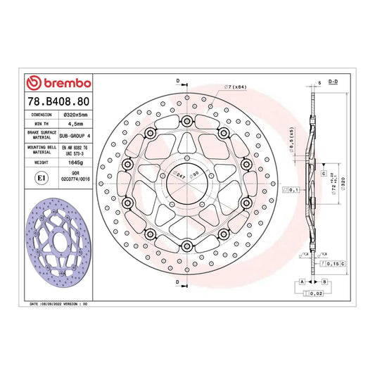 Brembo Prime Serie Oro Front Brake Disc 78B40880