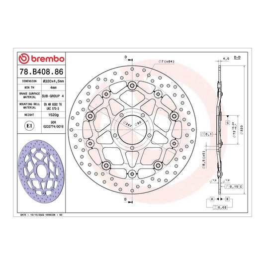 Brembo Prime Serie Oro Front Brake Disc 78B40886