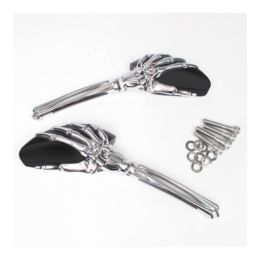 Whites Mirror - Universal Skeleton Hand Chrome / Black Harley (Pair)