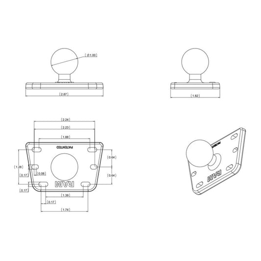 RAM Centered Reservoir Cover Ball Base