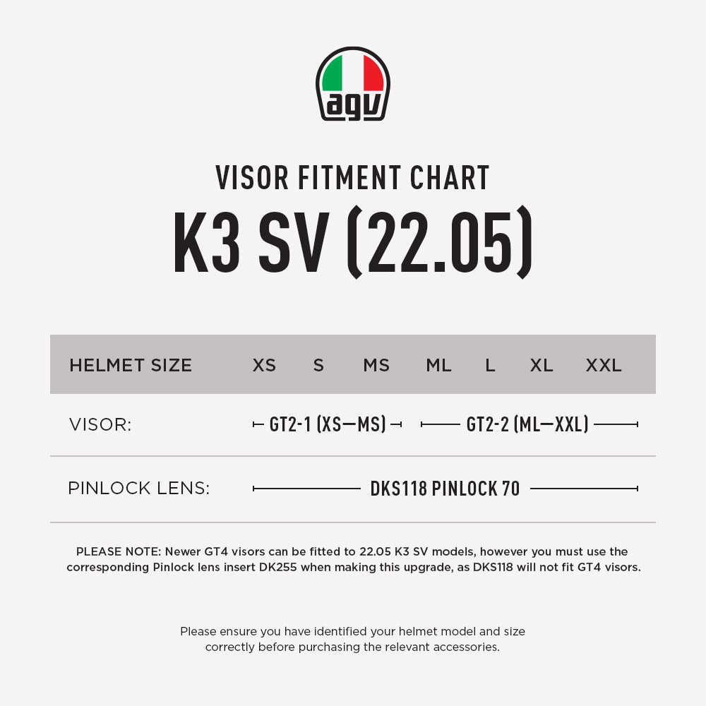 AGV K3 SV 22.05 VISOR & PINLOCK FITMENT