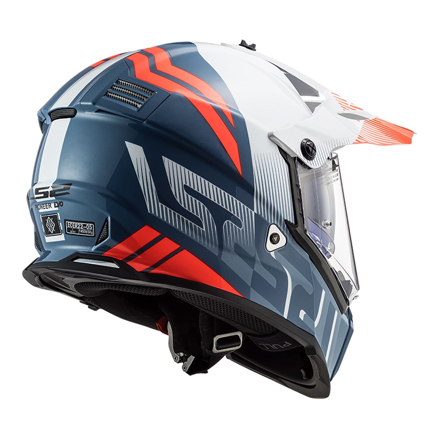 LS2 MX436 Pioneer Evo Evole Wht/Blue/Org Helmet Sz L