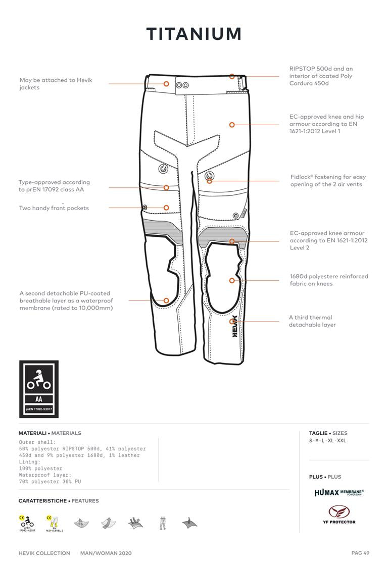 Titanium trousers Tech specs