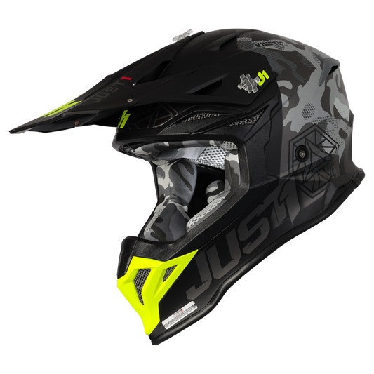 JUST1 J39 Kinetic Grey Camo Fluro Yellow/Red/ Black Matt Helmet