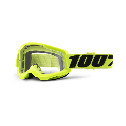 100% Strata 2 Moto Goggle Fluro Yellow - Clear Lens