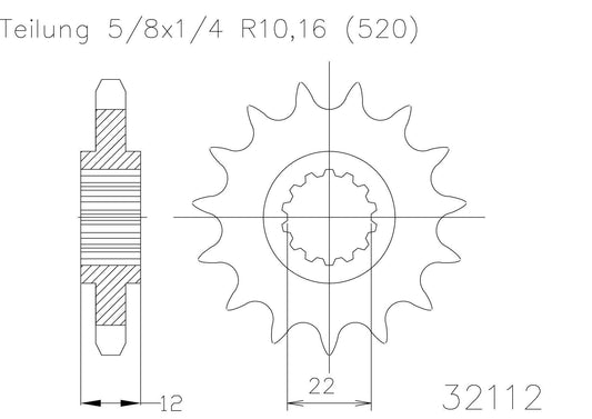 SPROCKET FRONT MOTO MASTER EC125 EC200 EC250 EC300 EC400FSE EC450FSE 12T