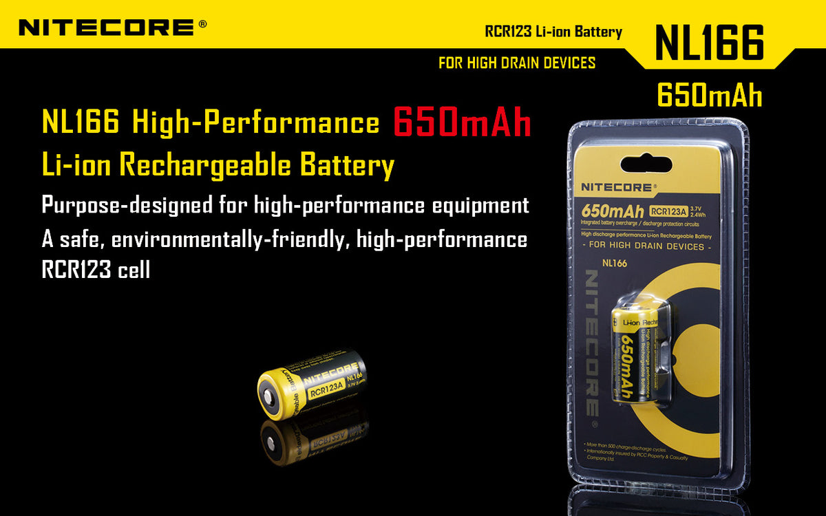 NITECORE LI-ION RECHARGEBALE BATTERY RCR123A (3.7V, 650mAh)