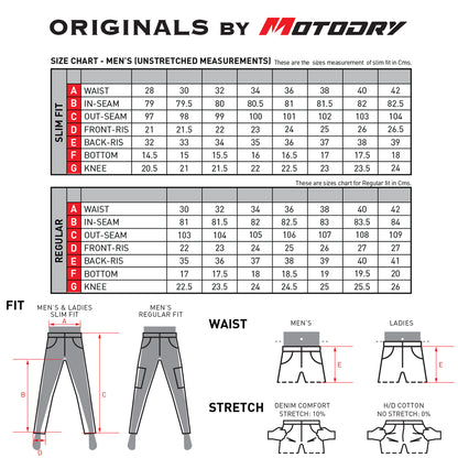 Motodry Denim Original Jeans - Size Chart