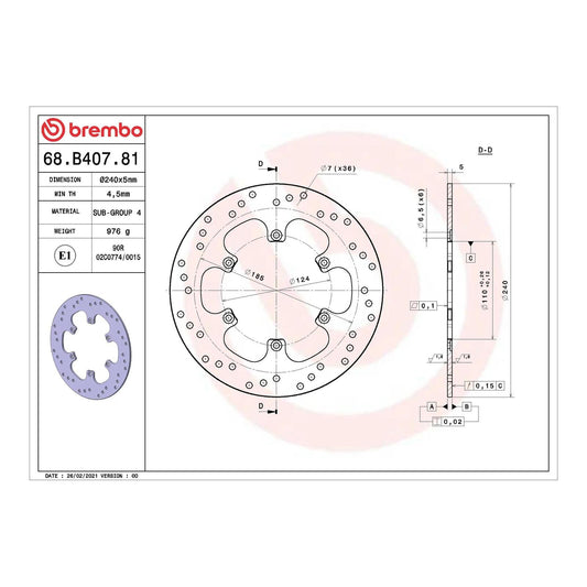 Brembo Prime Serie Oro Rear Brake Disc 68B40781