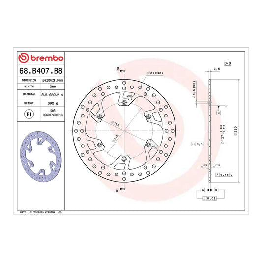 Brembo Prime Serie Oro Front Brake Disc 68B407B8