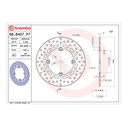Brembo Prime Serie Oro Rear Brake Disc 68B407P7