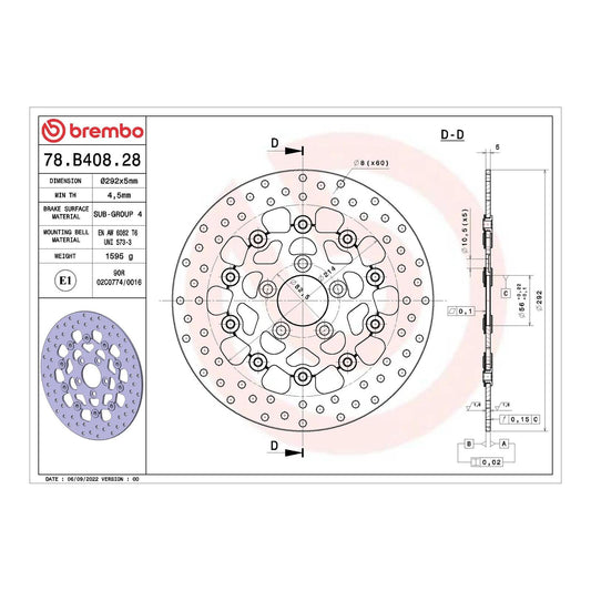 Brembo Prime Serie Oro Rear Brake Disc 78B40828