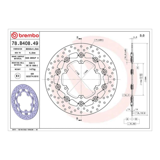 Brembo Prime Serie Oro Front Brake Disc 78B40849