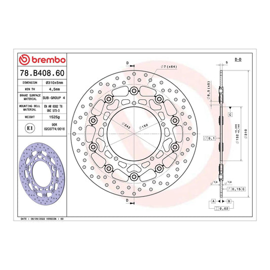 Brembo Prime Serie Oro Front Brake Disc 78B40860