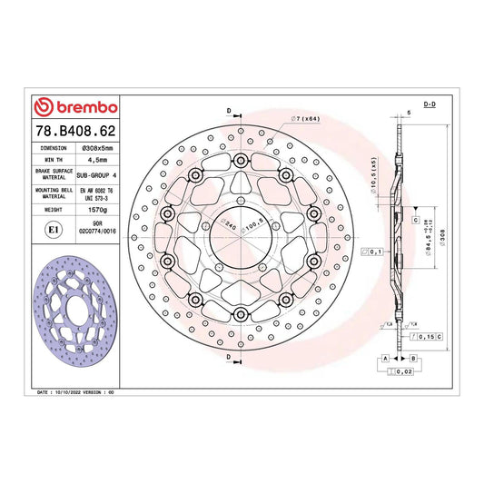 Brembo Prime Serie Oro Front Brake Disc 78B40862