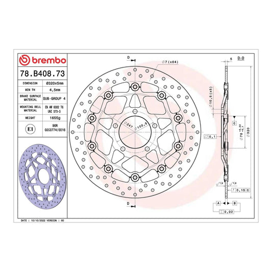 Brembo Prime Serie Oro Front Brake Disc 78B40873