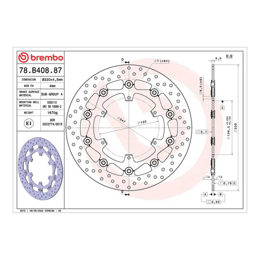 Brembo Prime Serie Oro Front Brake Disc 78B40887