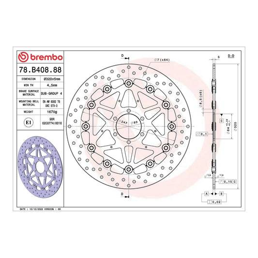 Brembo Prime Serie Oro Front Brake Disc 78B40888