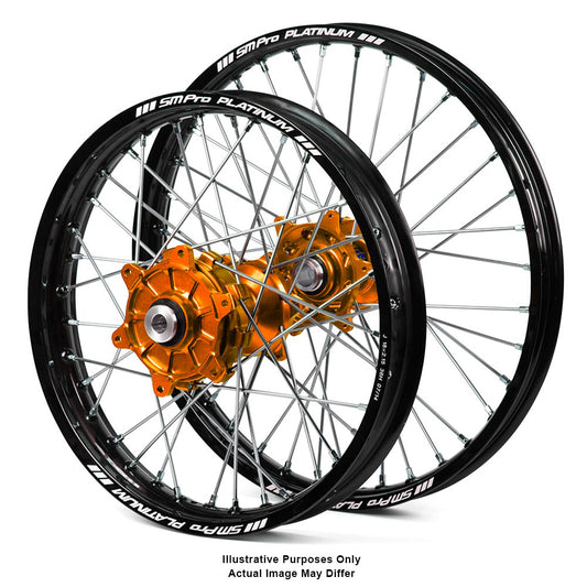 WHEEL SET COMPLETE SM PRO RIMS HAAN HUBS FRONT & REAR ORANGE HUB BLACK RIM KTM 890