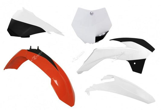 PLASTIC RTECH 5PCS KTM FRONT &REAR FENDERS, SIDEPANELS &RADIATOR SHROUDS &FRONT NUMBERPLATE KTM85SX