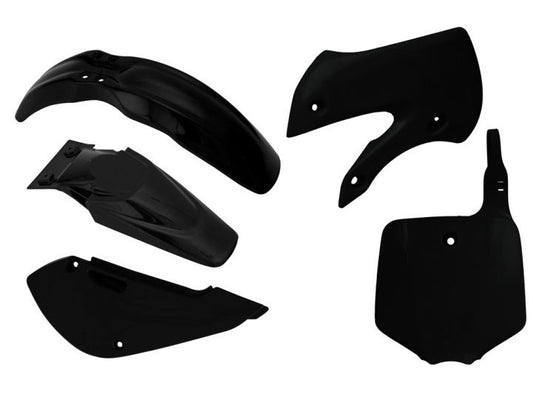 PLASTIC RTECH FRONT &REAR FENDERS SIDEPANELS &RADIATOR SHROUDS&FRONT NUMBERPLATE KAWASAKI KX65 01-ON