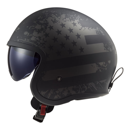 LS2 OF599 Spitfire II Flag Helmet - Matte Black 06