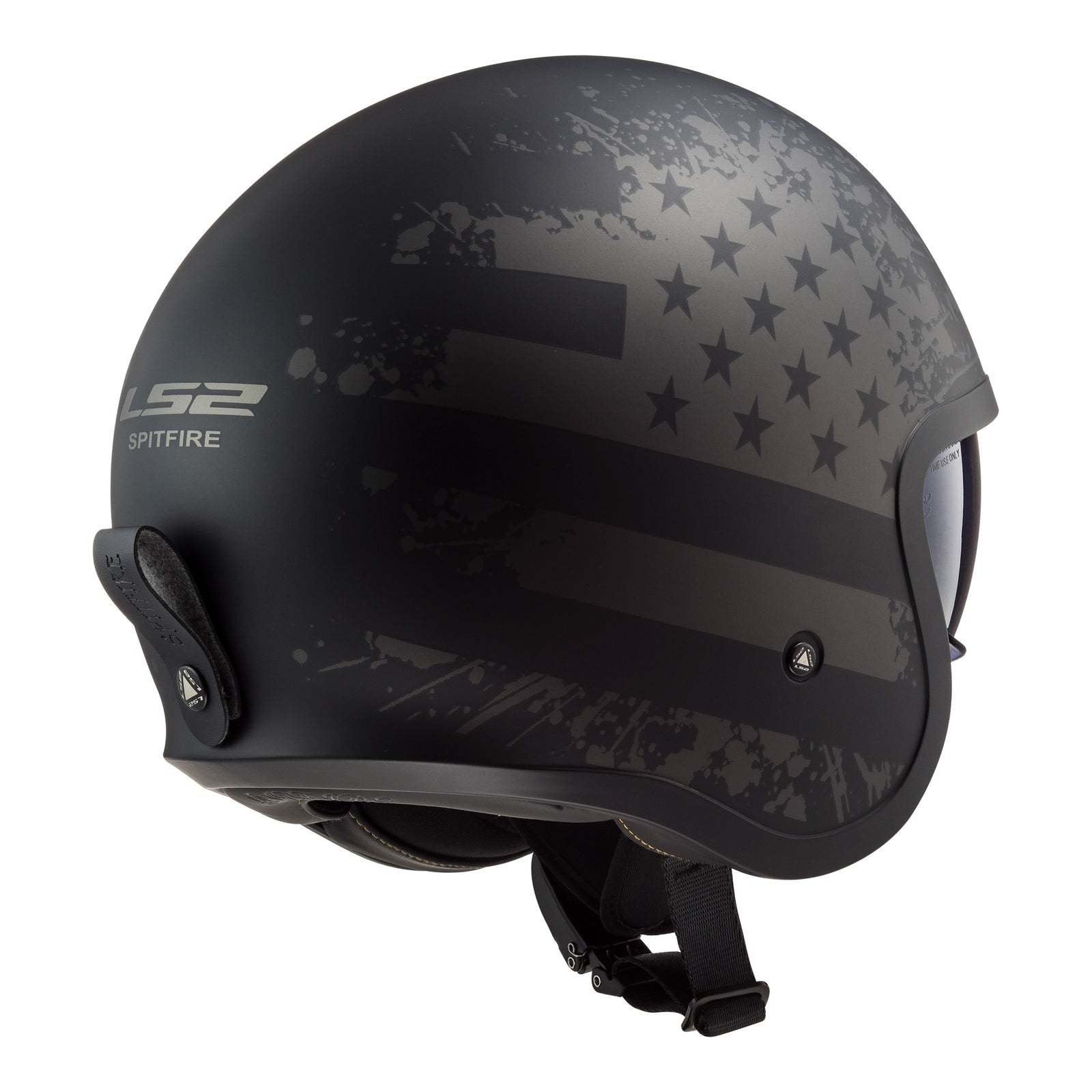 LS2 OF599 Spitfire II Flag Helmet - Matte Black 06