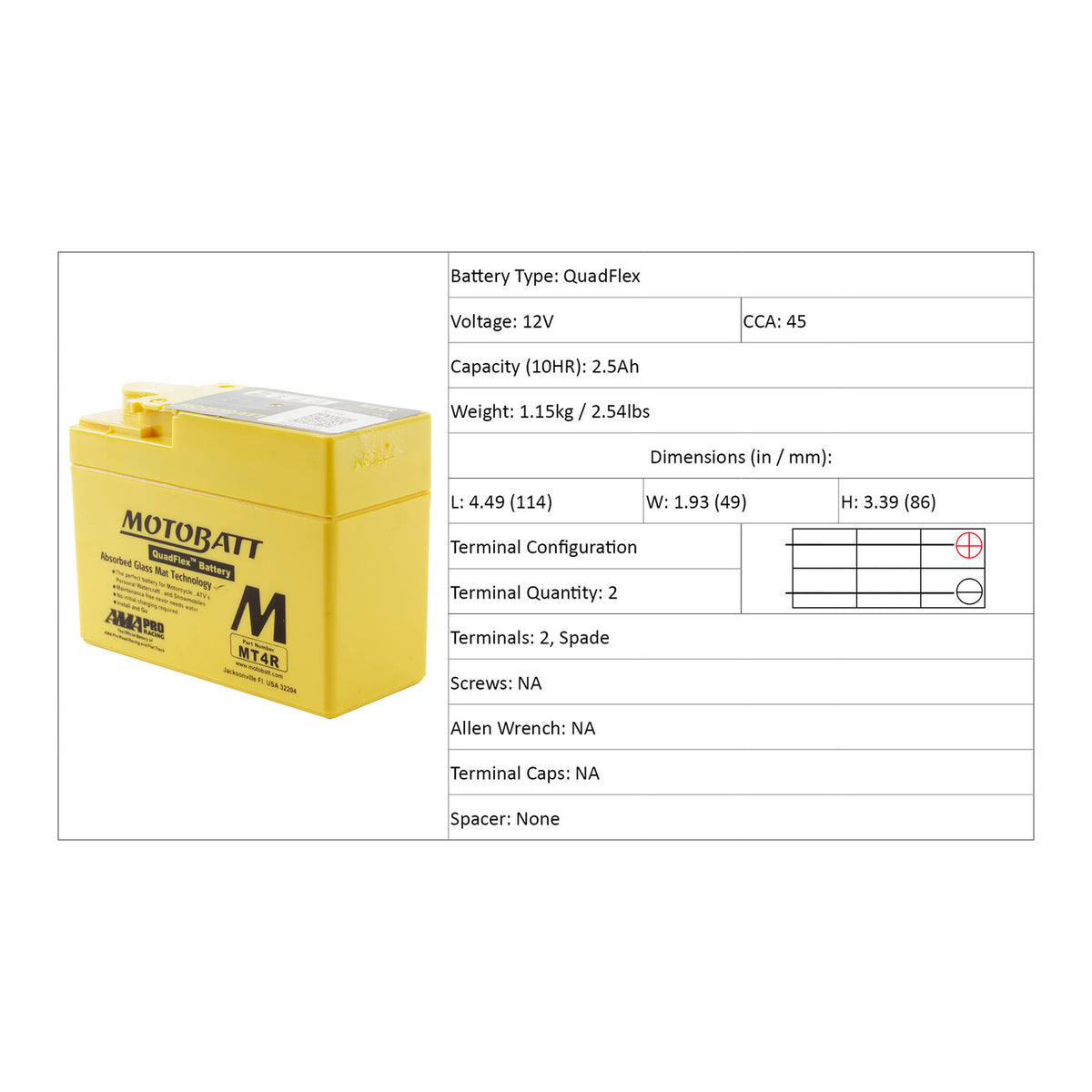 Motobatt Battery Quadflex AGM - MBMT4R