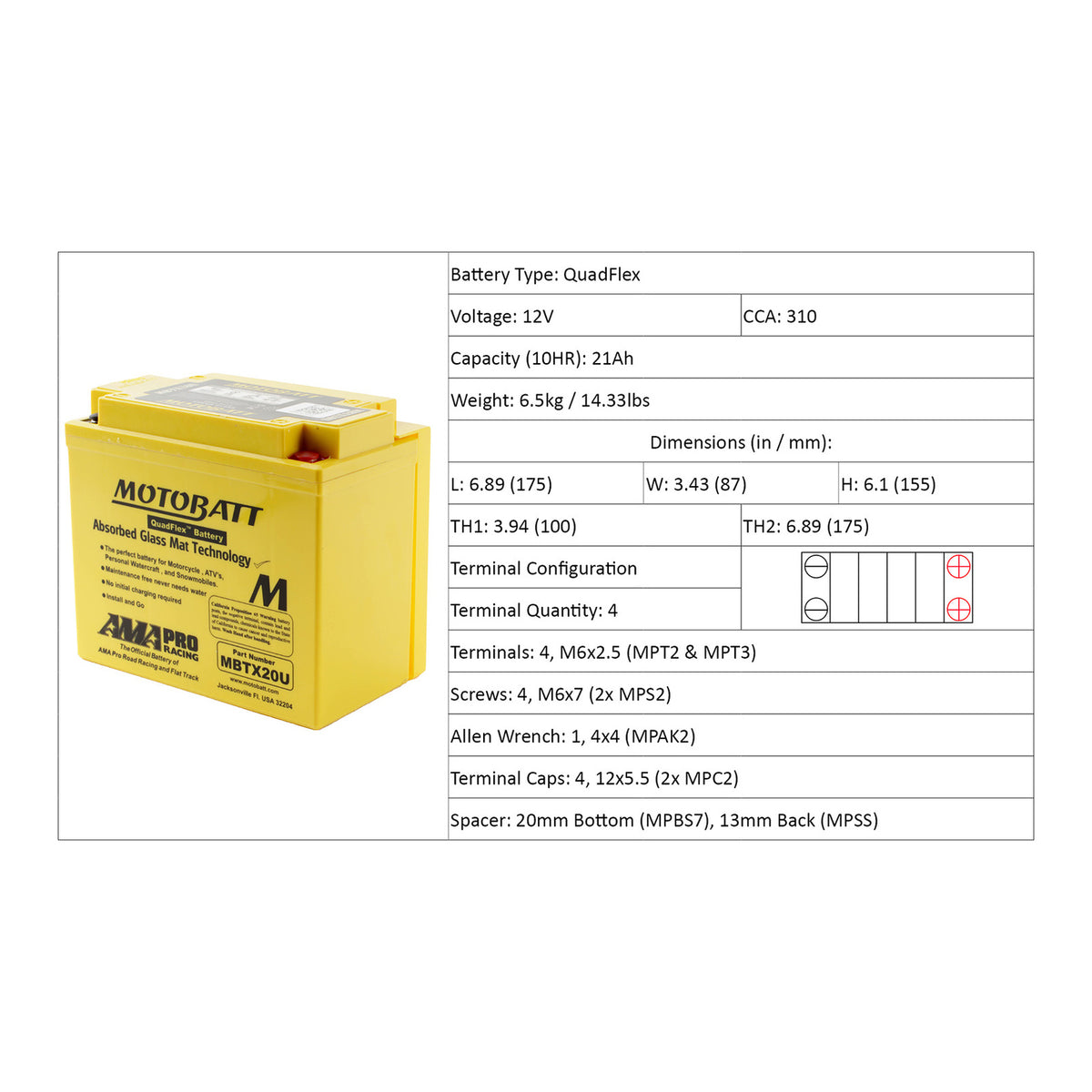 Motobatt Battery Quadflex AGM - MBTX20U