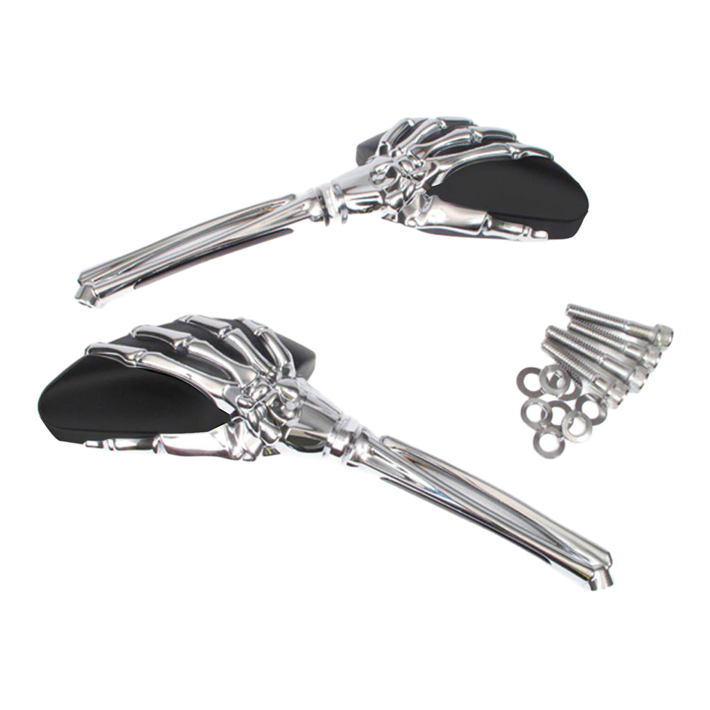 Whites Mirror - Universal Skeleton Hand Chrome / Black Harley (Pair)