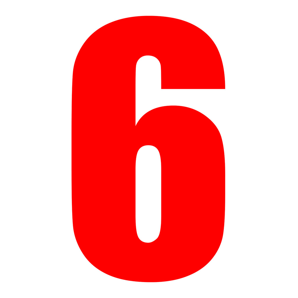 Whites Race Number - Red #6 (10 Pack)