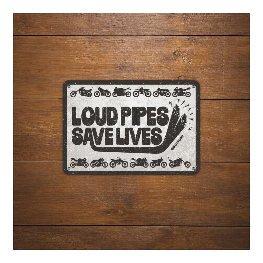 Oxford Garage Metal Sign: Loud Pipes Save Lives