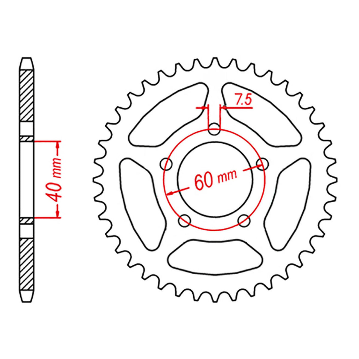 Sprocket Rear MTX 40T KTM 50 #415
