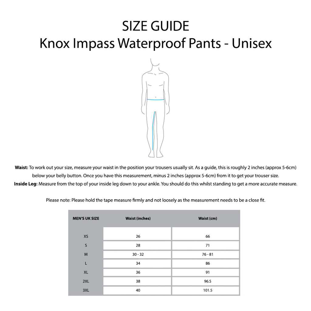 KNOX Size Chart - Impass Unisex WP Pants