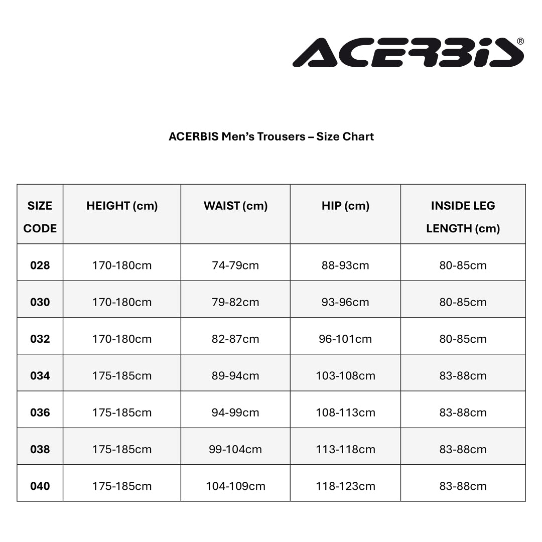 Acerbis Mens Trousers Size Chart