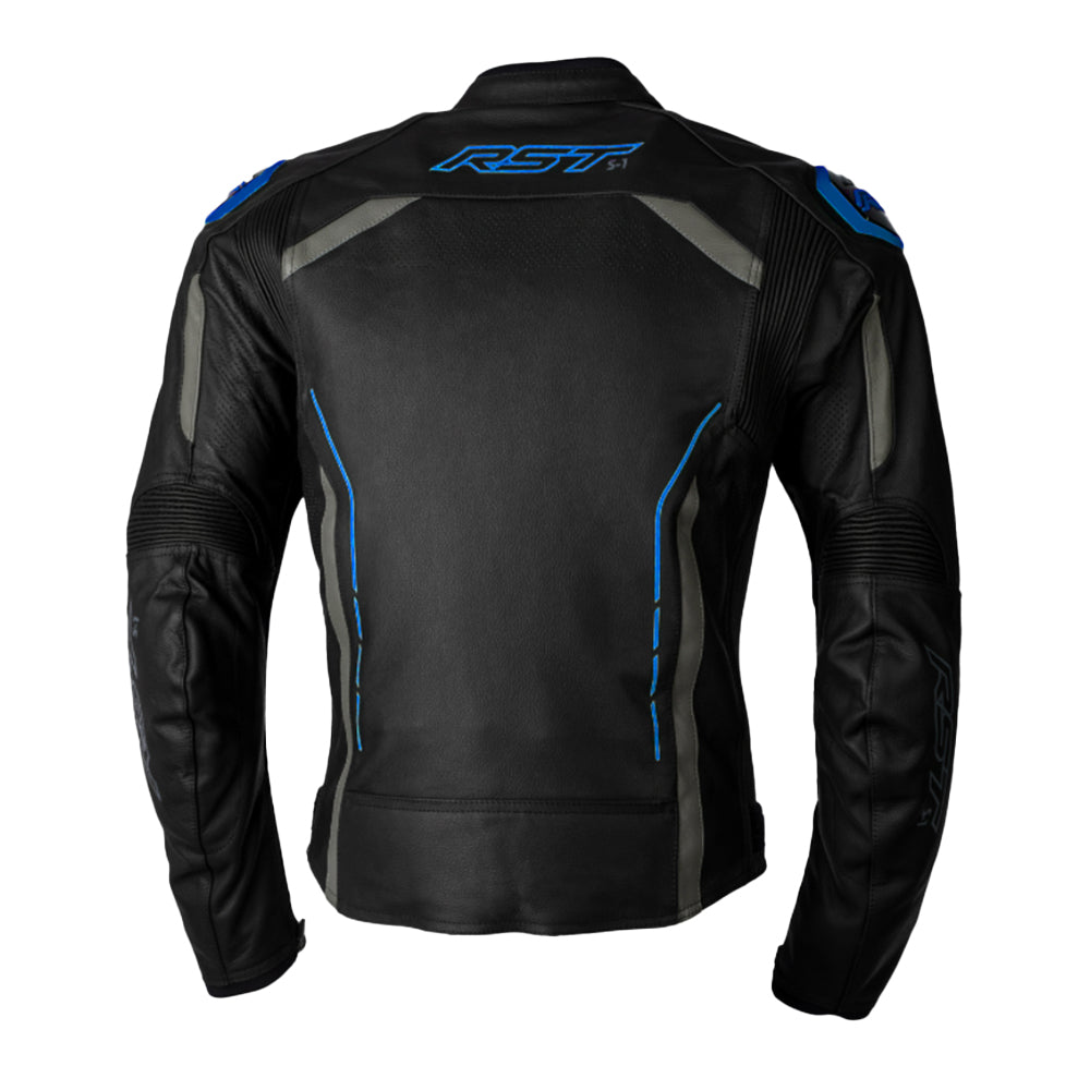 RST S1 LEATHER JACKET [BLACK/GREY/NEON BLUE]